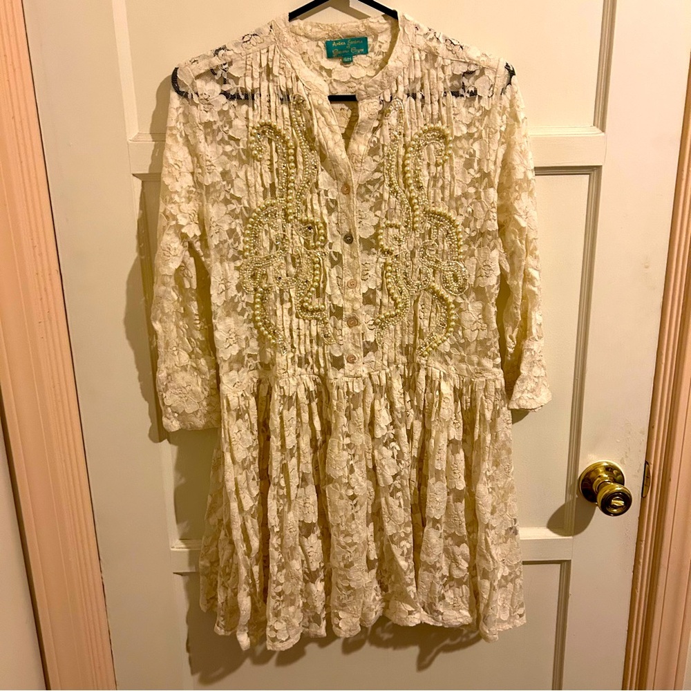 Vintage Lace Beaded Drop Waist Dress S/M